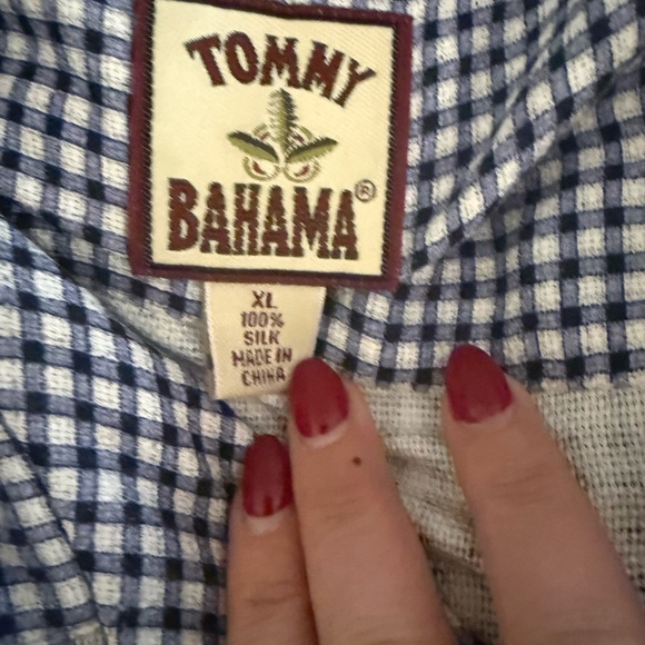 Tommy Bahama Navy and White Checkered Shirt 100% silk - Picture 2 of 4
